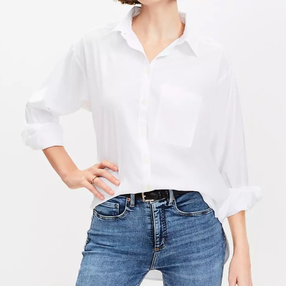 Loft Cotton Blend Everyday Oversized Pocket Shirt - L - Picture 1 of 3